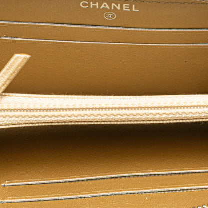 Gold Chanel Medium Metallic Lambskin Star Embossed Zip Around Wallet