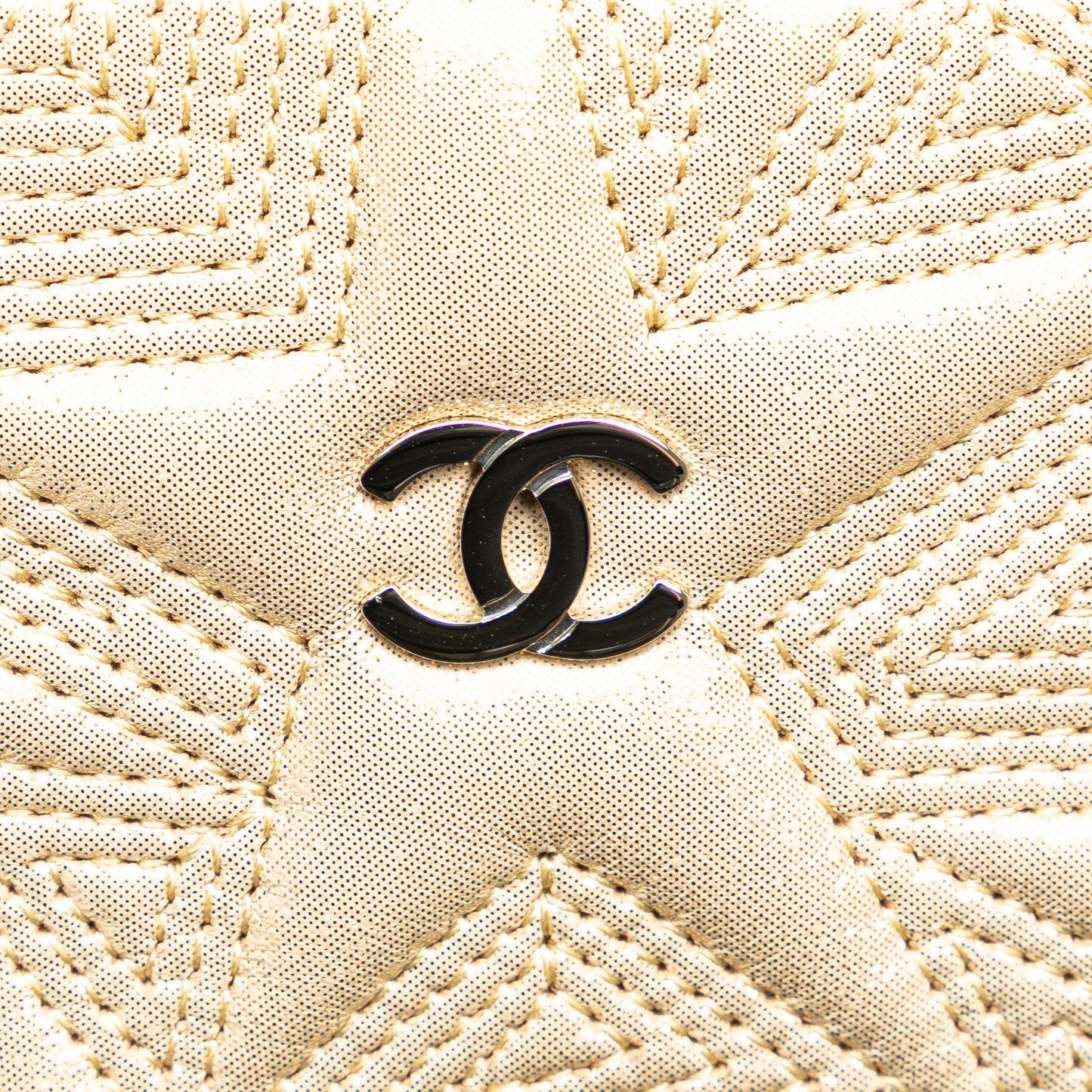 Gold Chanel Medium Metallic Lambskin Star Embossed Zip Around Wallet