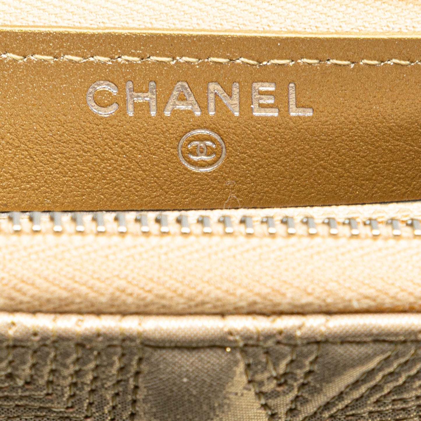 Gold Chanel Medium Metallic Lambskin Star Embossed Zip Around Wallet