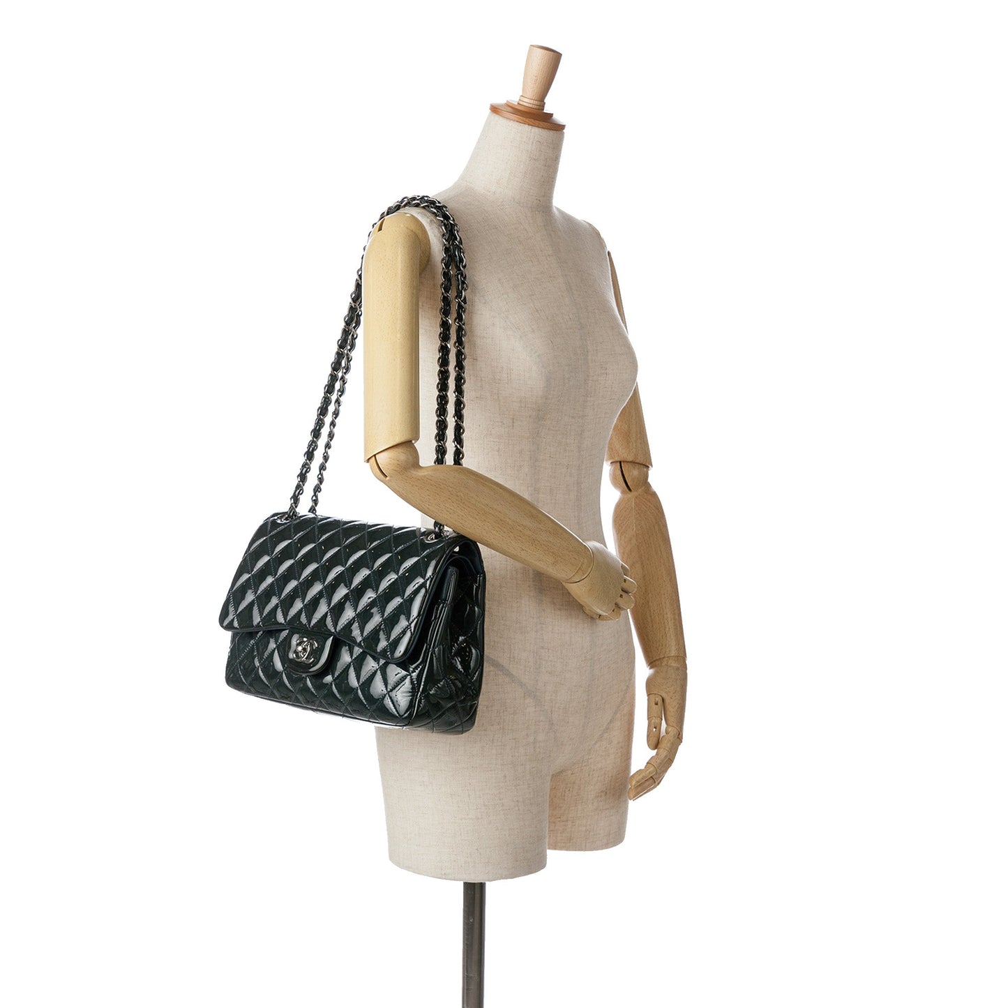 Blue Chanel Jumbo Classic Patent Double Flap Shoulder Bag