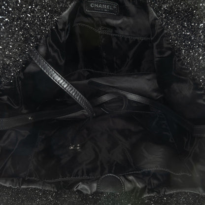 Black Chanel Large Quilted Knit Pluto Glitter Satchel
