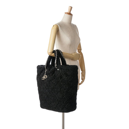 Black Chanel Large Quilted Knit Pluto Glitter Satchel