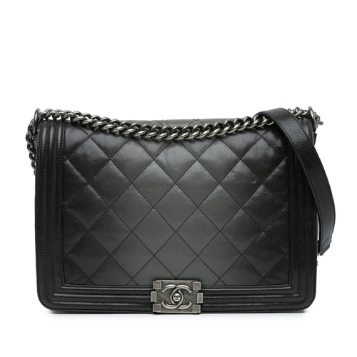Black Chanel New Medium Quilted Goatskin Ombre Boy Flap Crossbody Bag