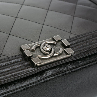 Black Chanel New Medium Quilted Goatskin Ombre Boy Flap Crossbody Bag