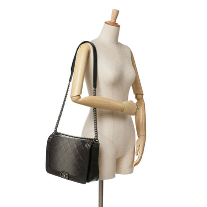 Black Chanel New Medium Quilted Goatskin Ombre Boy Flap Crossbody Bag