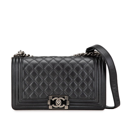 Black Chanel Medium Lambskin Boy Flap Crossbody Bag
