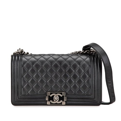 Black Chanel Medium Lambskin Boy Flap Crossbody Bag