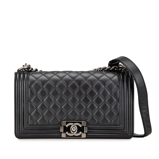 Black Chanel Medium Lambskin Boy Flap Crossbody Bag