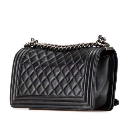 Black Chanel Medium Lambskin Boy Flap Crossbody Bag