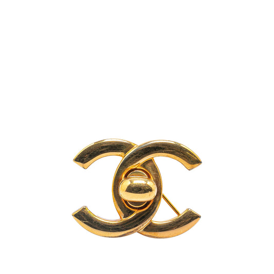Gold Chanel Gold Plated CC Turn-Lock Brooch