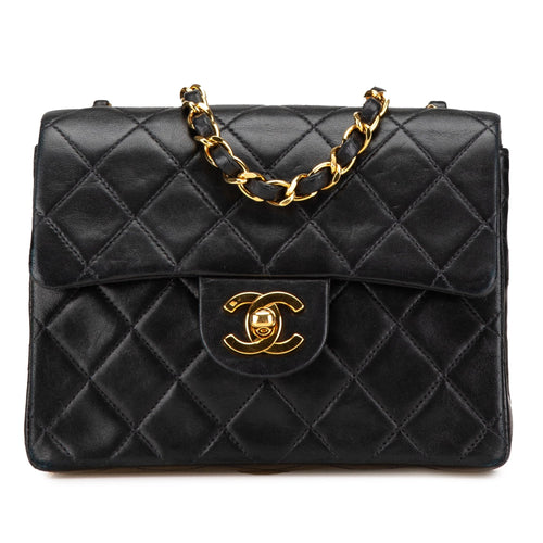 Black Chanel Mini Square Classic Lambskin Single Flap Crossbody Bag