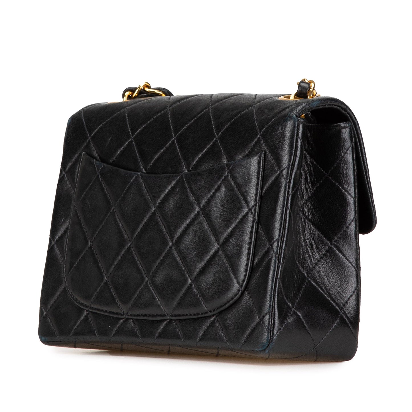 Black Chanel Mini Square Classic Lambskin Single Flap Crossbody Bag