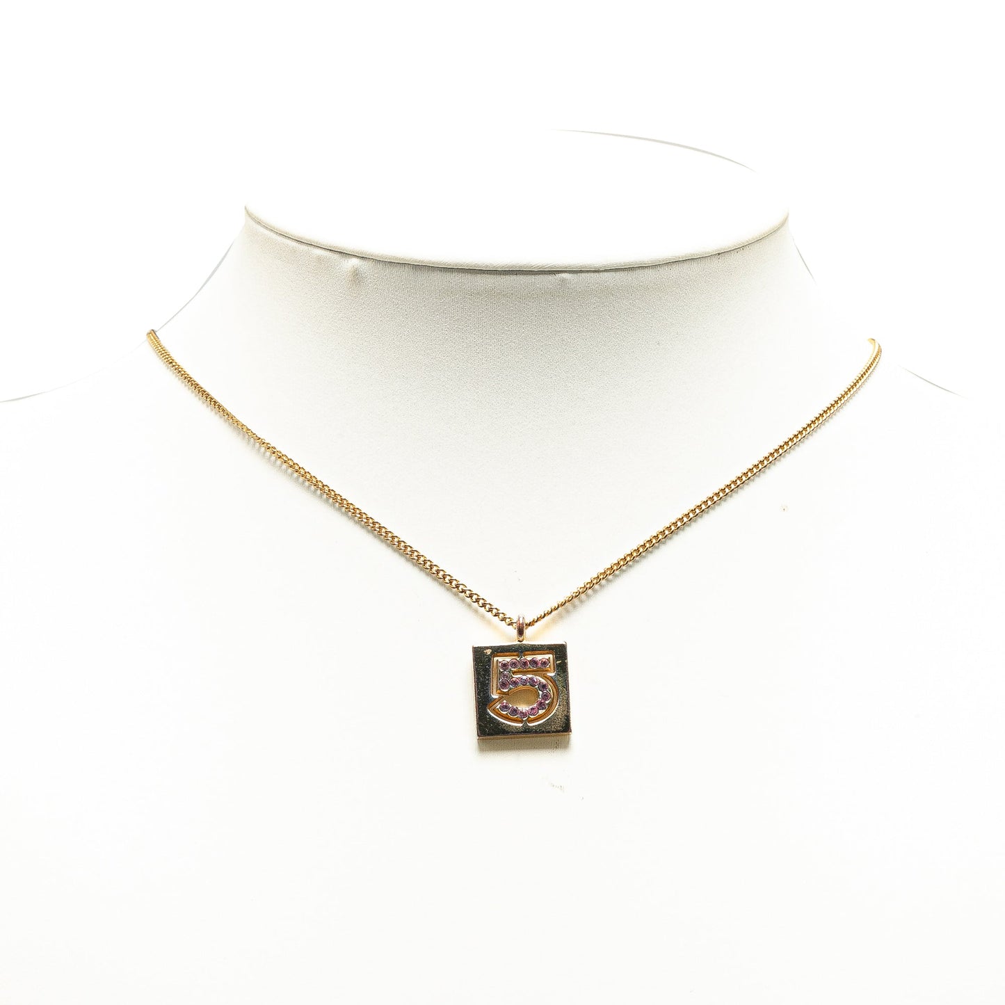 Gold Chanel Gold Plated Rhinestone No.5 Square Necklace