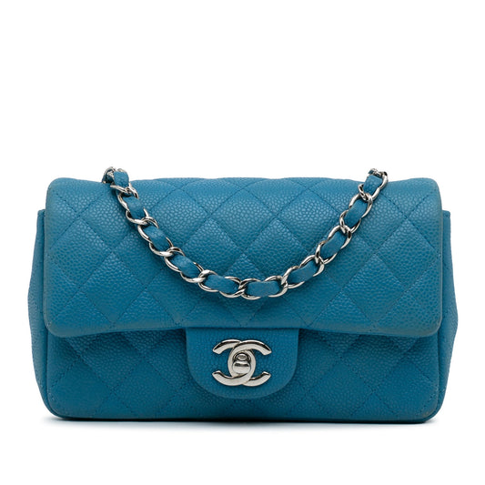Blue Chanel Mini Rectangular Classic Caviar Single Flap Crossbody Bag