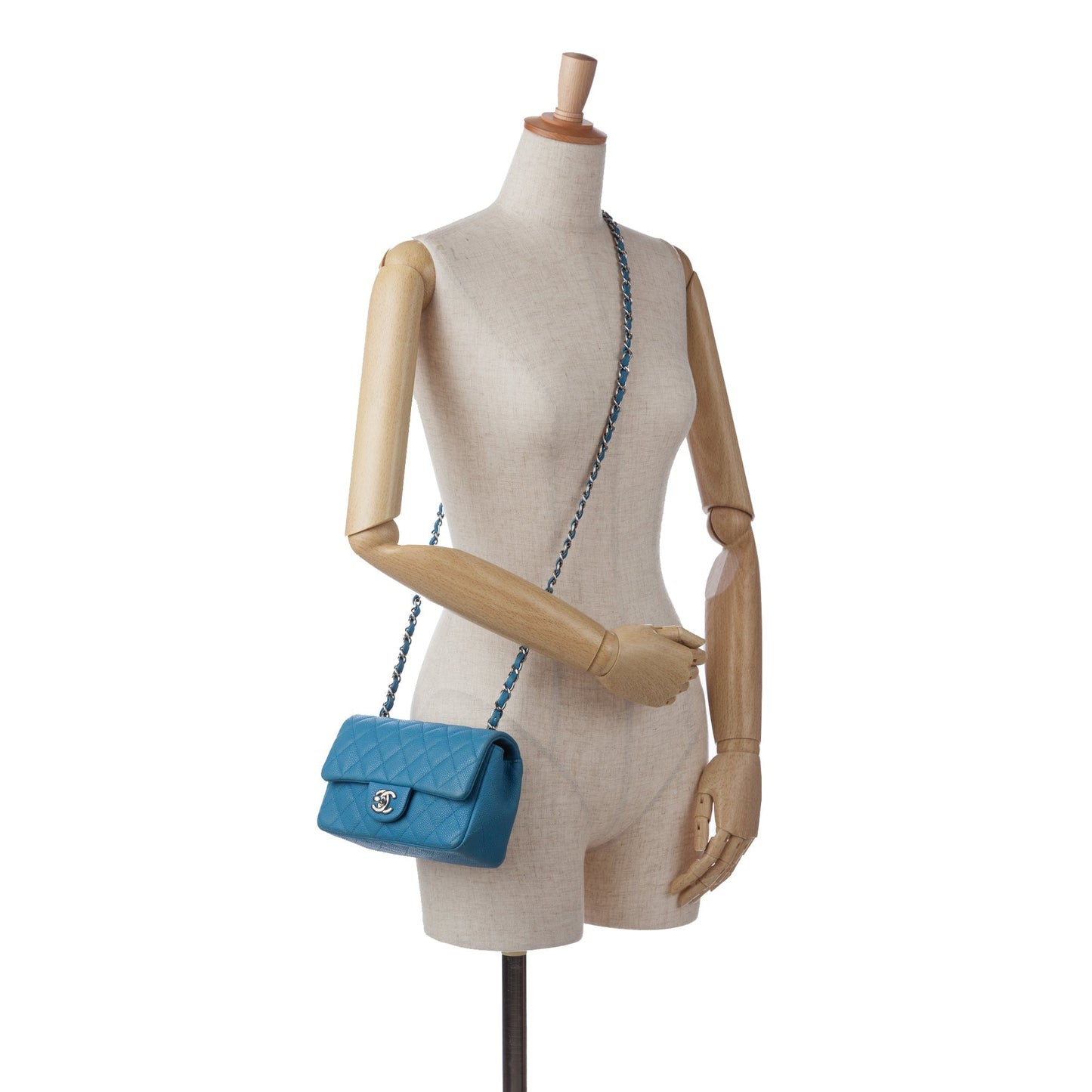 Blue Chanel Mini Rectangular Classic Caviar Single Flap Crossbody Bag