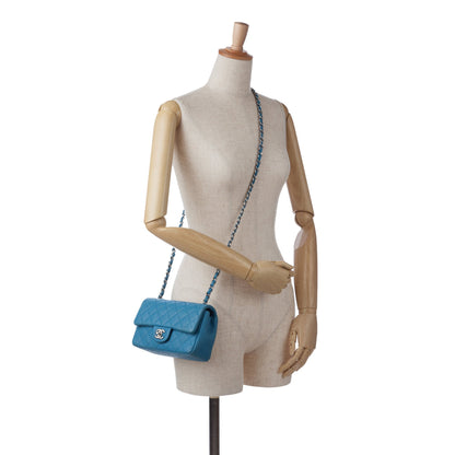 Blue Chanel Mini Rectangular Classic Caviar Single Flap Crossbody Bag