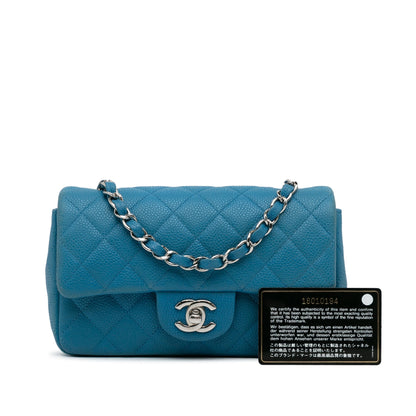 Blue Chanel Mini Rectangular Classic Caviar Single Flap Crossbody Bag