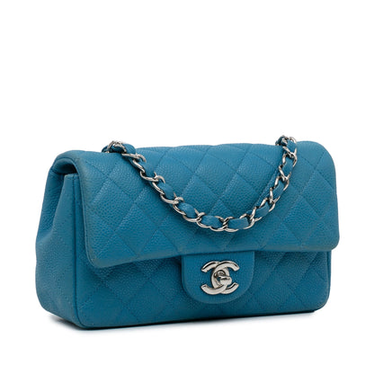 Blue Chanel Mini Rectangular Classic Caviar Single Flap Crossbody Bag
