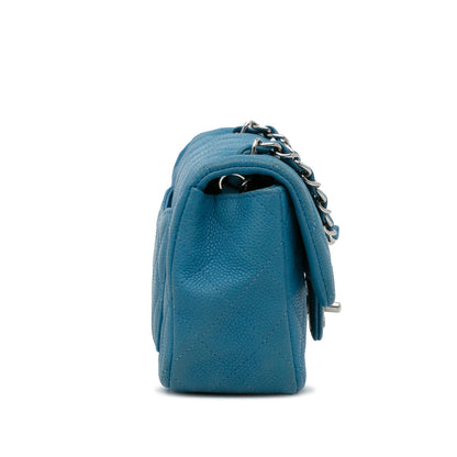 Blue Chanel Mini Rectangular Classic Caviar Single Flap Crossbody Bag