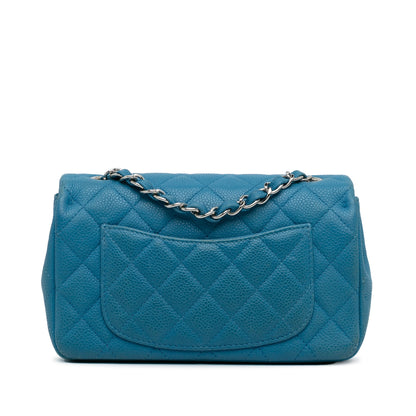 Blue Chanel Mini Rectangular Classic Caviar Single Flap Crossbody Bag