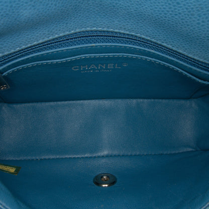 Blue Chanel Mini Rectangular Classic Caviar Single Flap Crossbody Bag