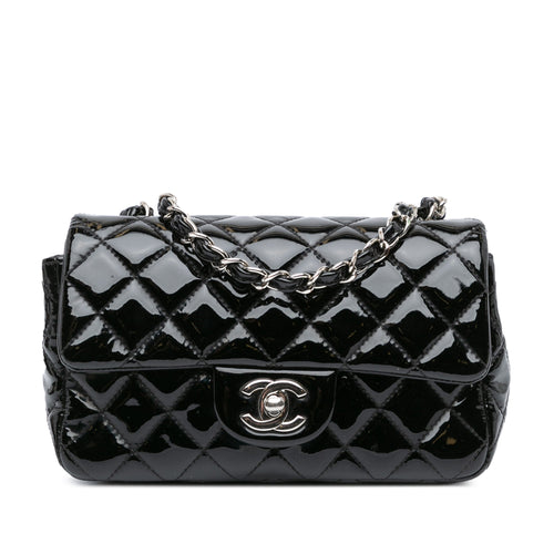 Black Chanel Mini Rectangular Classic Patent Single Flap Crossbody Bag