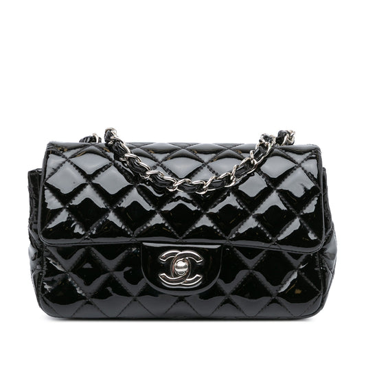 Black Chanel Mini Rectangular Classic Patent Single Flap Crossbody Bag