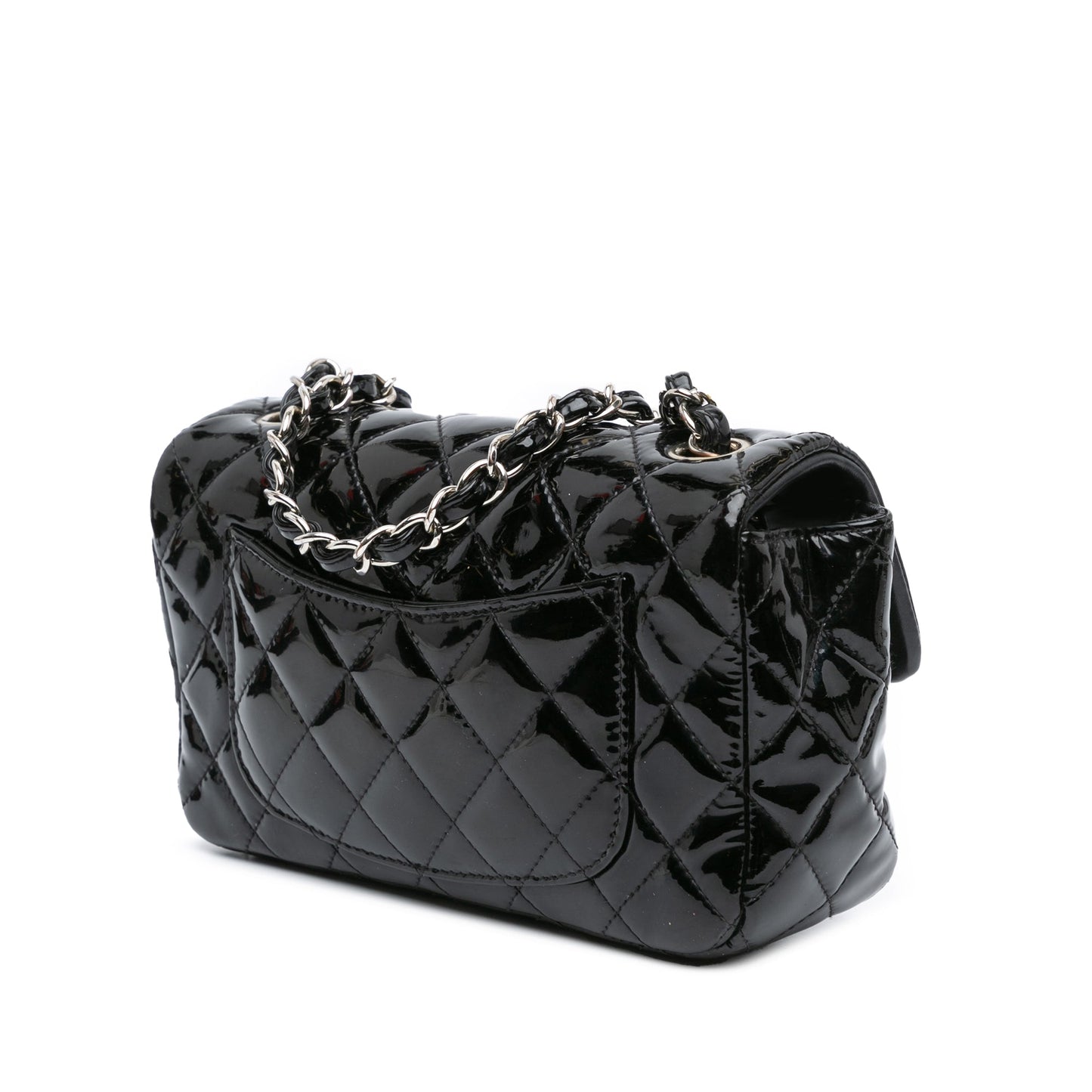 Black Chanel Mini Rectangular Classic Patent Single Flap Crossbody Bag