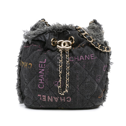 Gray Chanel Small Denim Mood Bucket with Chain