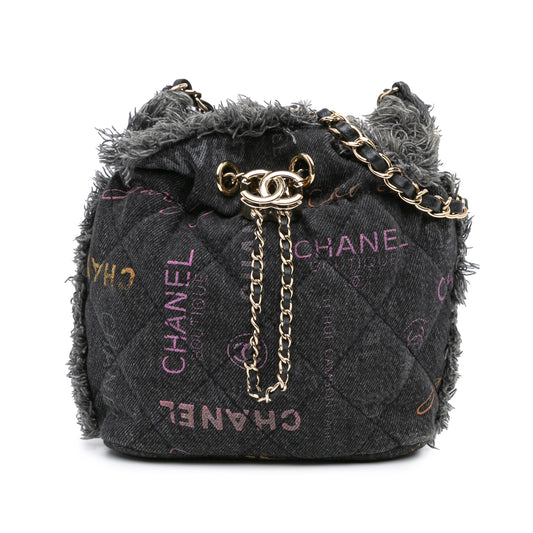 Gray Chanel Small Denim Mood Bucket with Chain