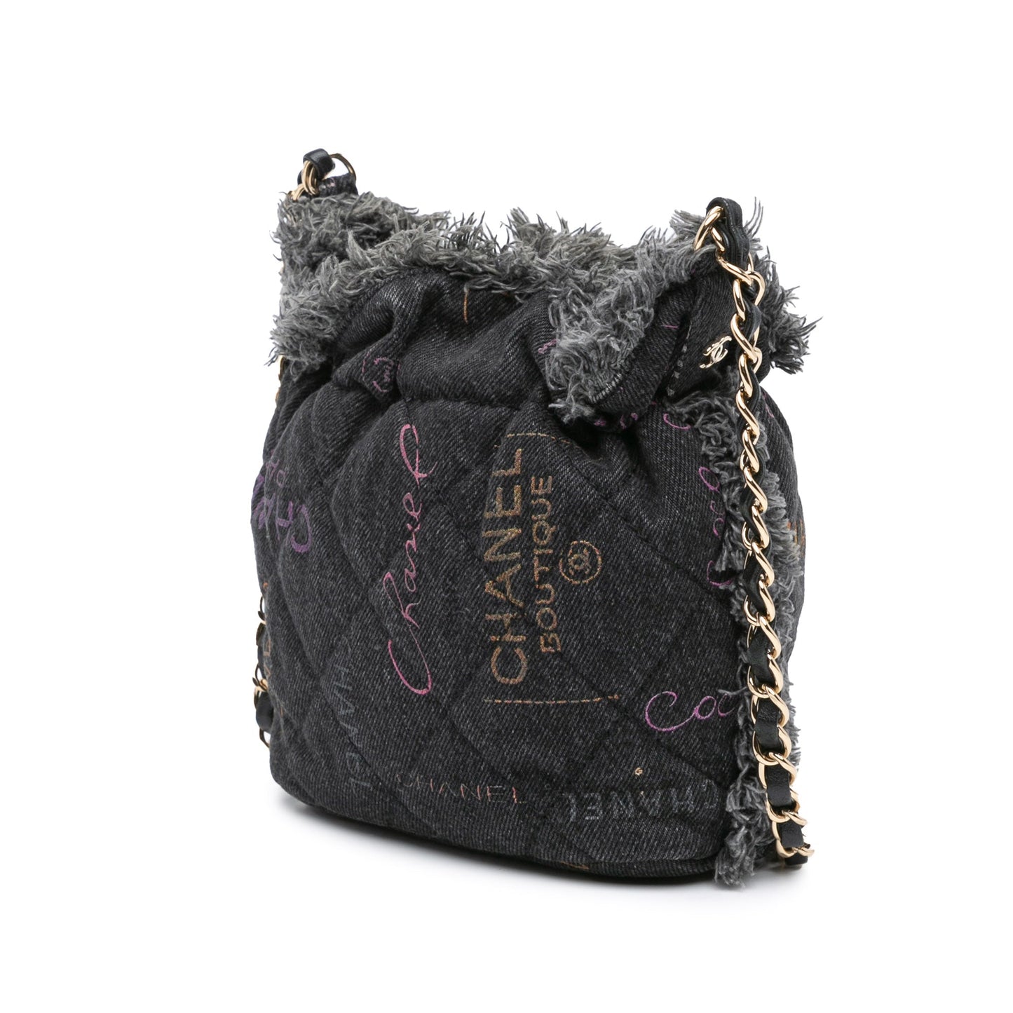 Gray Chanel Small Denim Mood Bucket with Chain