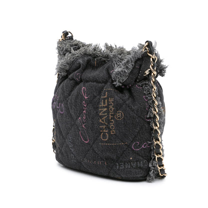 Gray Chanel Small Denim Mood Bucket with Chain