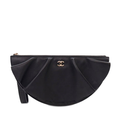 Black Chanel Quilted Lambskin Wave Clutch