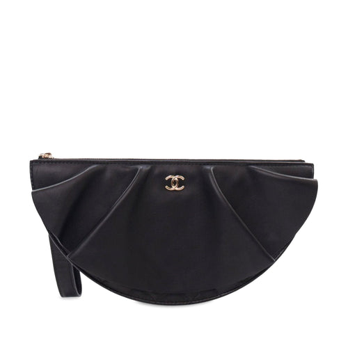 Black Chanel Quilted Lambskin Wave Clutch