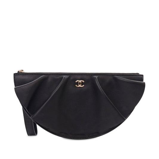 Black Chanel Quilted Lambskin Wave Clutch