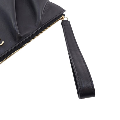 Black Chanel Quilted Lambskin Wave Clutch