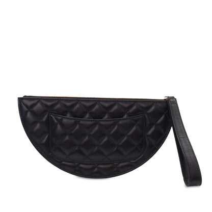 Black Chanel Quilted Lambskin Wave Clutch