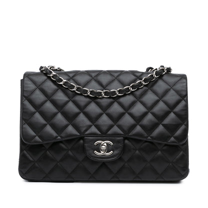 Black Chanel Jumbo Classic Lambskin Single Flap Shoulder Bag
