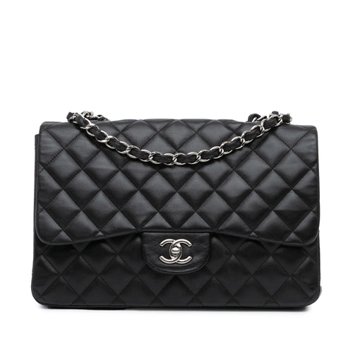 Black Chanel Jumbo Classic Lambskin Single Flap Shoulder Bag