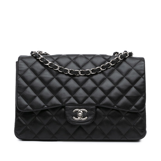 Black Chanel Jumbo Classic Lambskin Single Flap Shoulder Bag