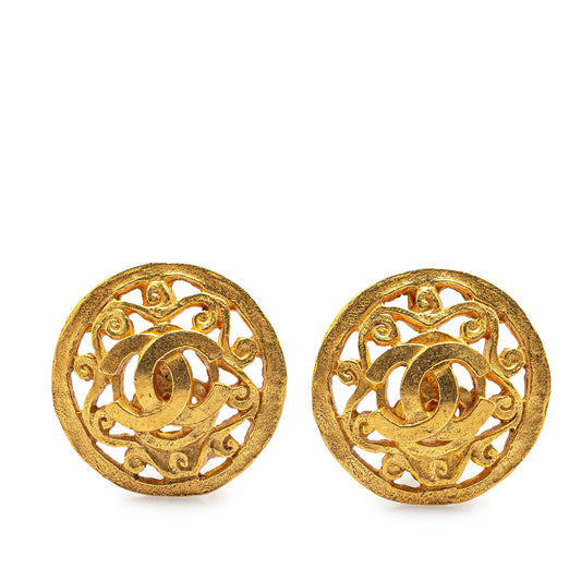 Gold Chanel Gold Plated CC Clip On Earrings