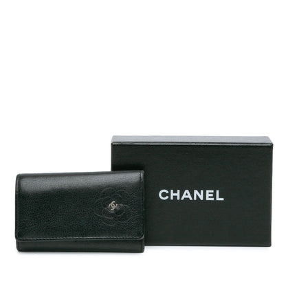 Black Chanel CC Camellia Leather Key Holder
