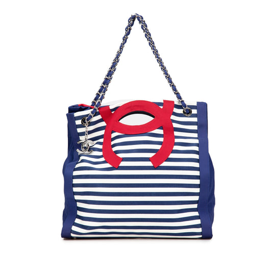 Blue Chanel Paris Venice CC Canvas Mariniere Chain Tote