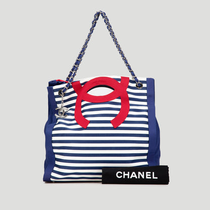 Blue Chanel Paris Venice CC Canvas Mariniere Chain Tote