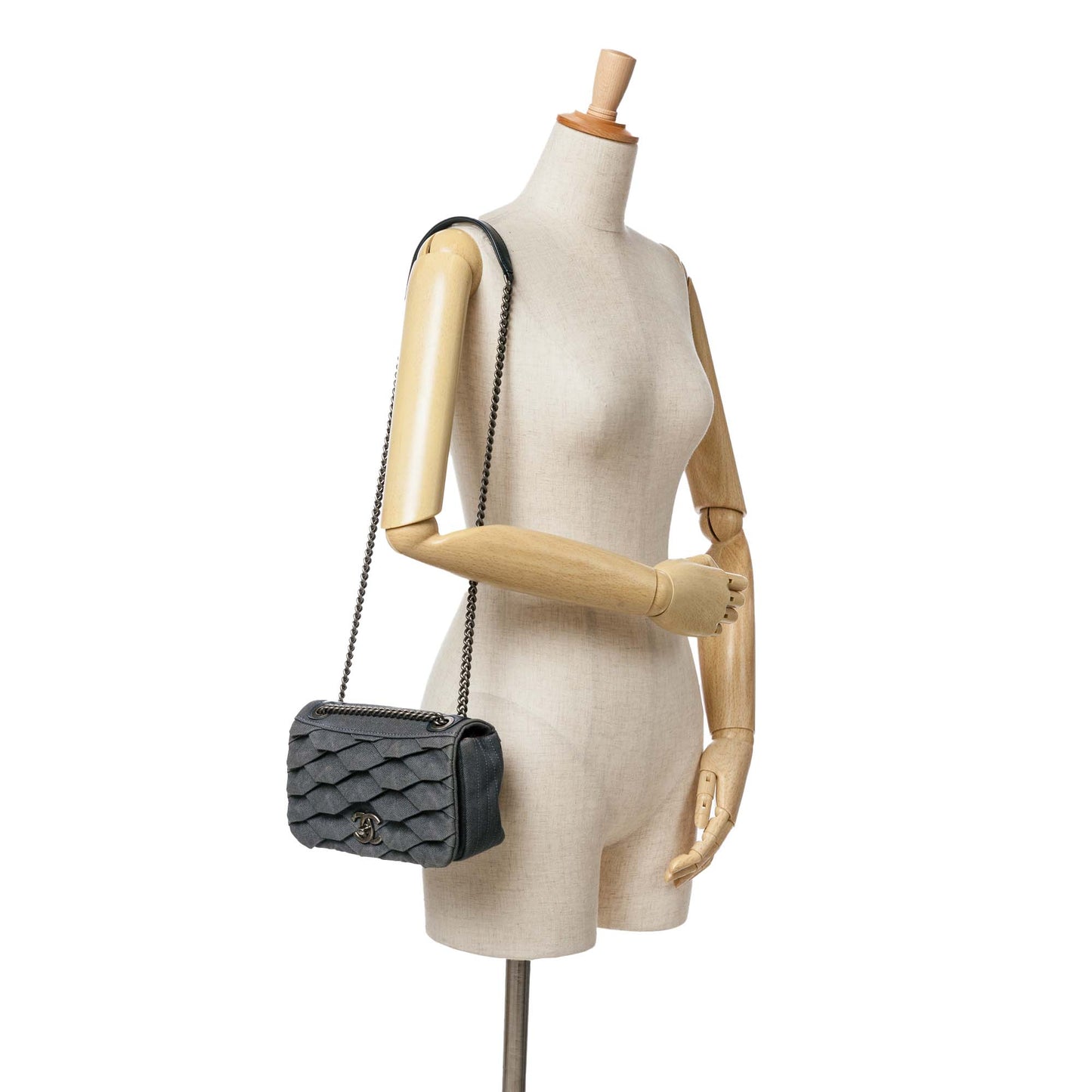 Blue Chanel Small Pleated Denim Scale Effect Turtle Flap Crossbody Bag