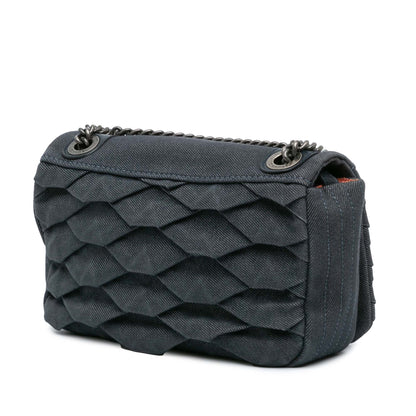 Blue Chanel Small Pleated Denim Scale Effect Turtle Flap Crossbody Bag