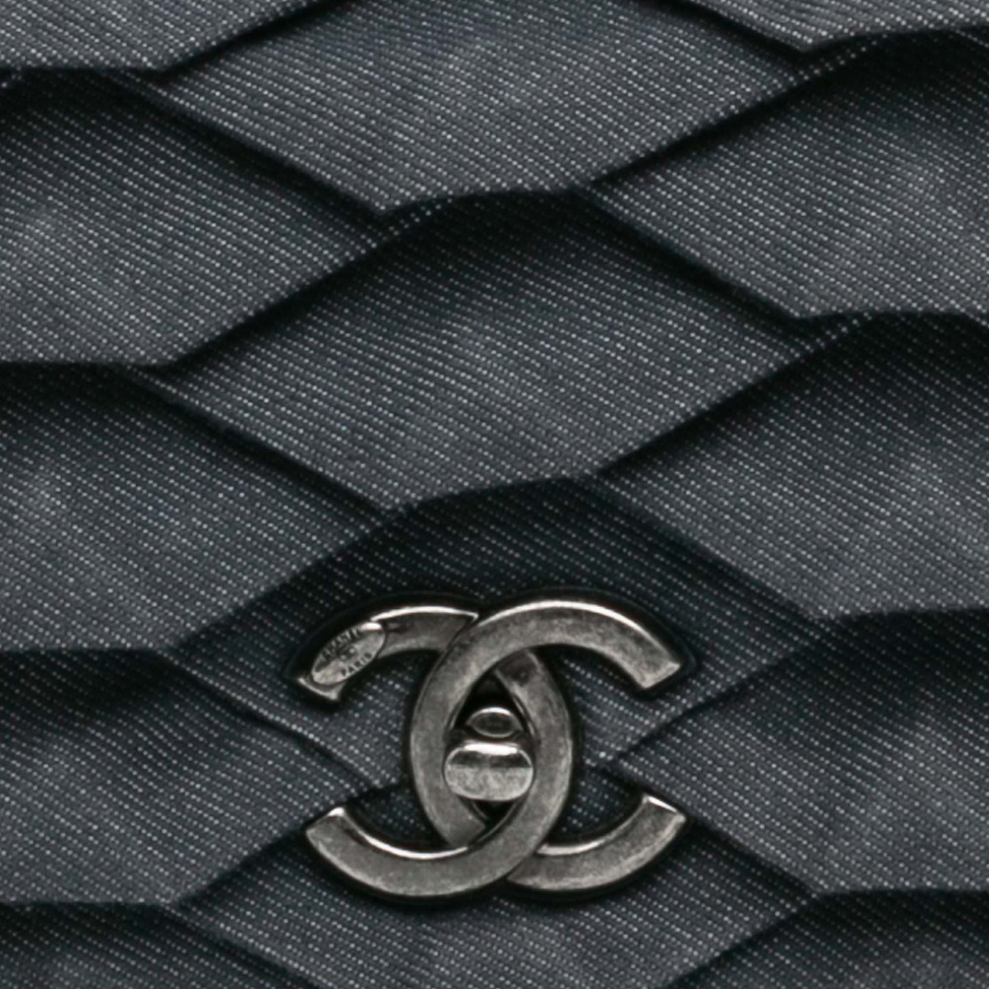 Blue Chanel Small Pleated Denim Scale Effect Turtle Flap Crossbody Bag