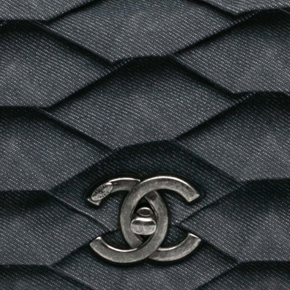 Blue Chanel Small Pleated Denim Scale Effect Turtle Flap Crossbody Bag