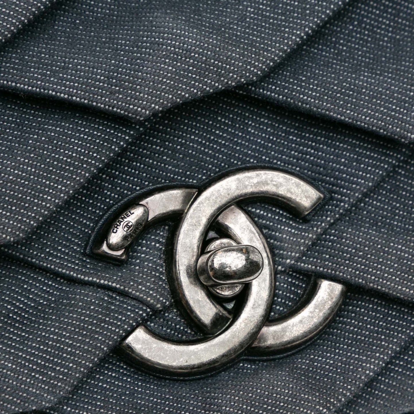 Blue Chanel Small Pleated Denim Scale Effect Turtle Flap Crossbody Bag
