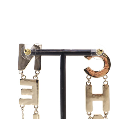 Black Chanel Brass Enamel Cha-Nel Logo Drop Push Back Earrings